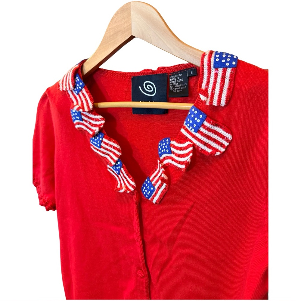 🇺🇸 Vintage Patriotic Flag Cardigan ✨ Sequin Crochet Statement Sweater Size S - Picture 3 of 13